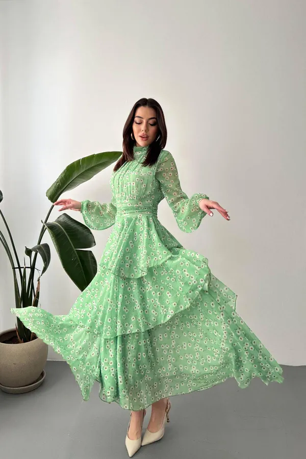 Robe verte détaillée à la taille en gros