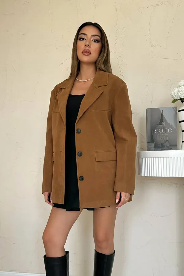 Wholesale Camel Blazer Suede Jacket