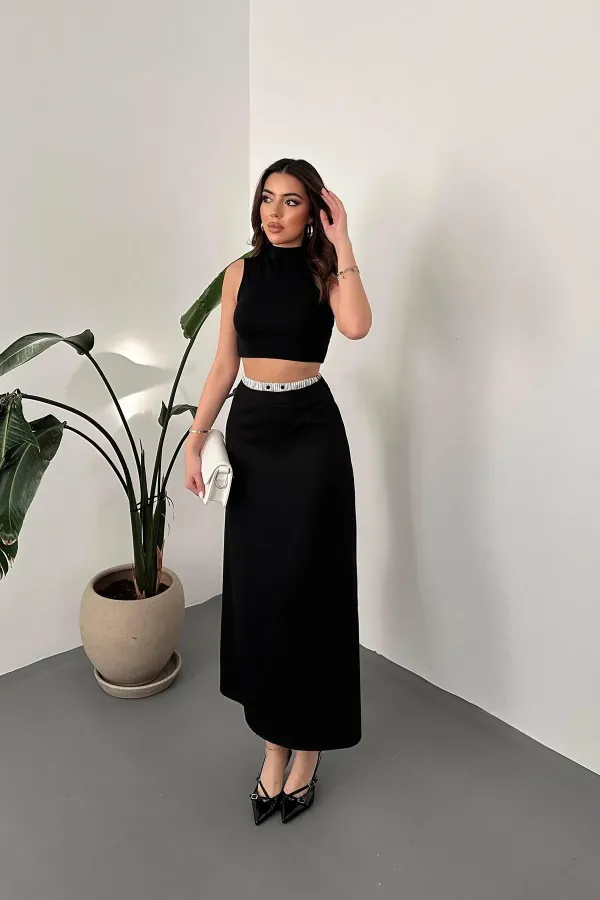 Jupe noire à taille élastique en gros