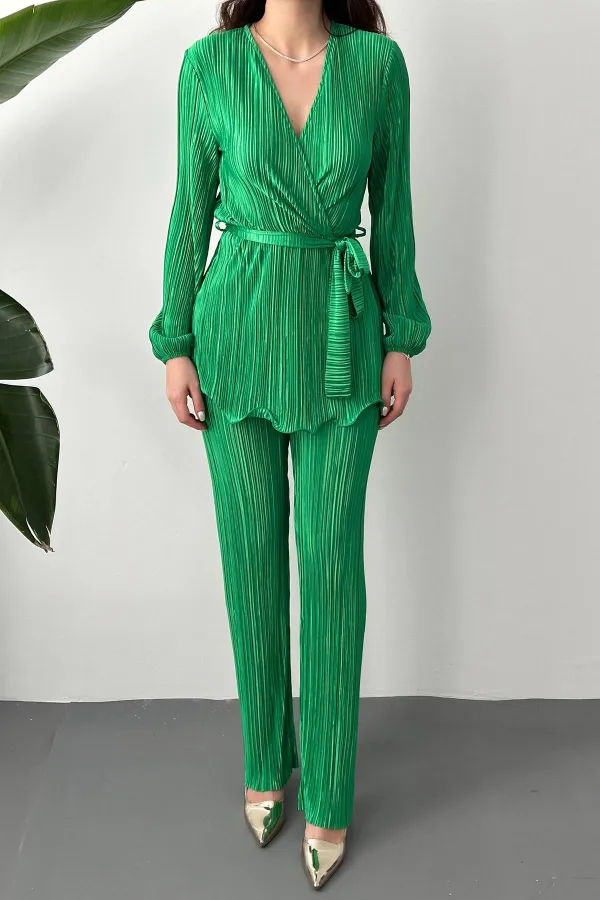 Toptan Yeşil Piliseli Kuşaklı Takım