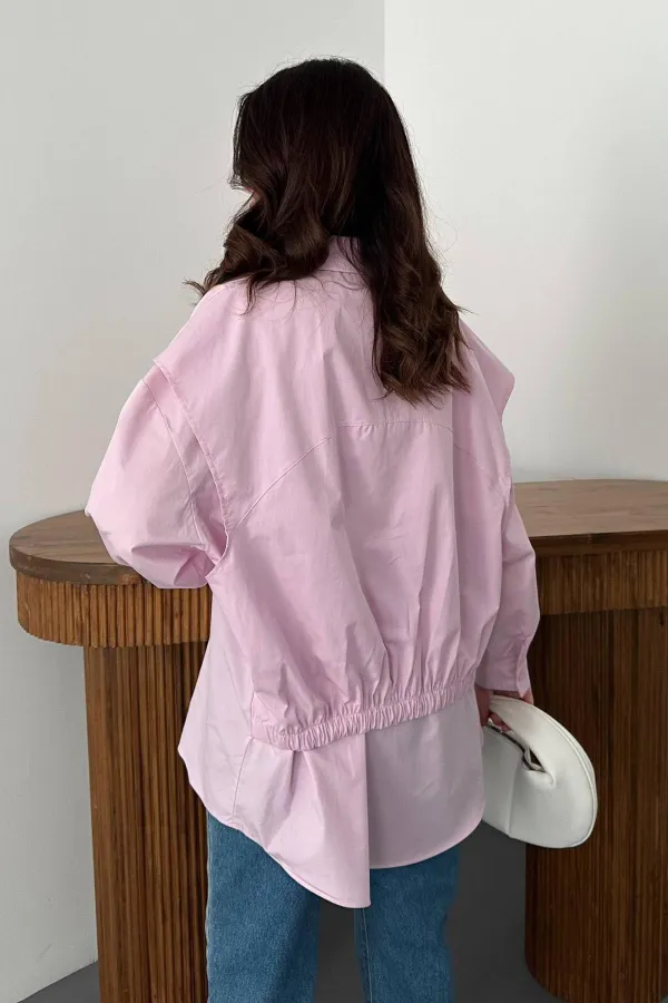 Toptan Pembe Arkası Lastikli Gömlek