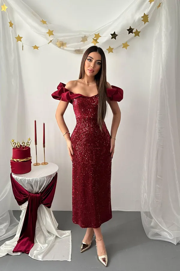 Wholesale Burgundy Sequined Sleeveless Dress