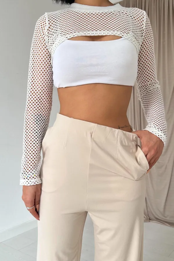 Pantalon beige à pinces et élastiques en gros