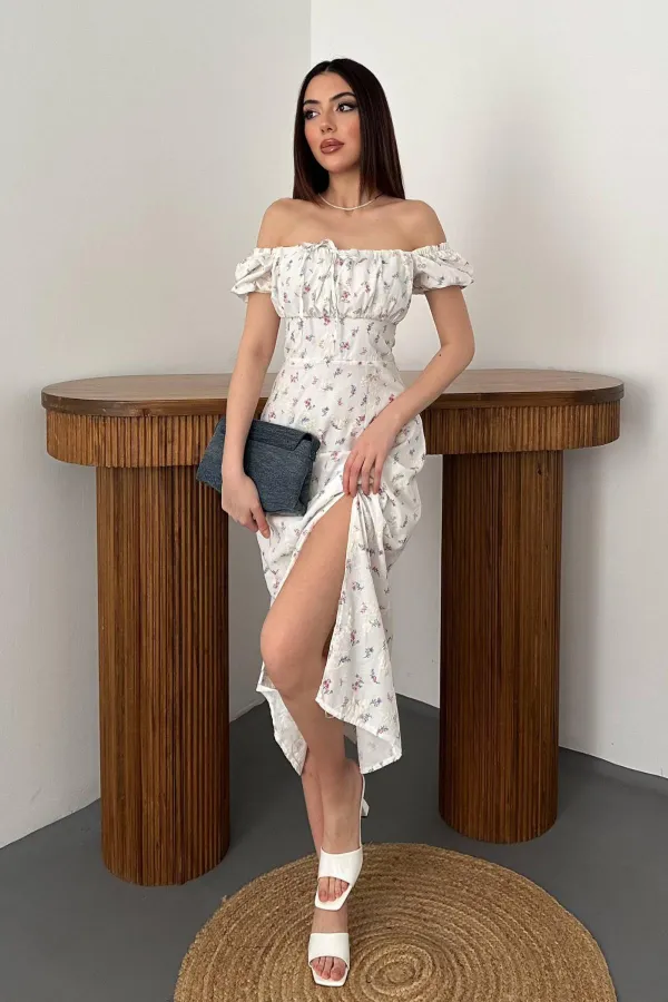 Toptan Lila Çiçekli Yazlık Elbise