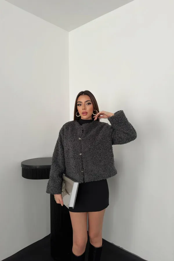 Toptan Füme Peluş Kısa Ceket