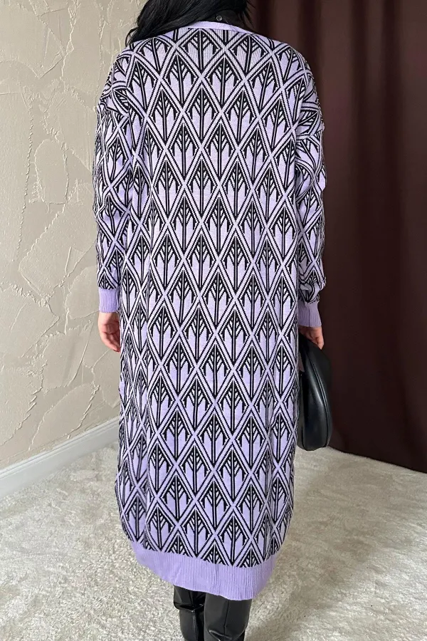 Toptan Lila Düğmeli Triko Hırka