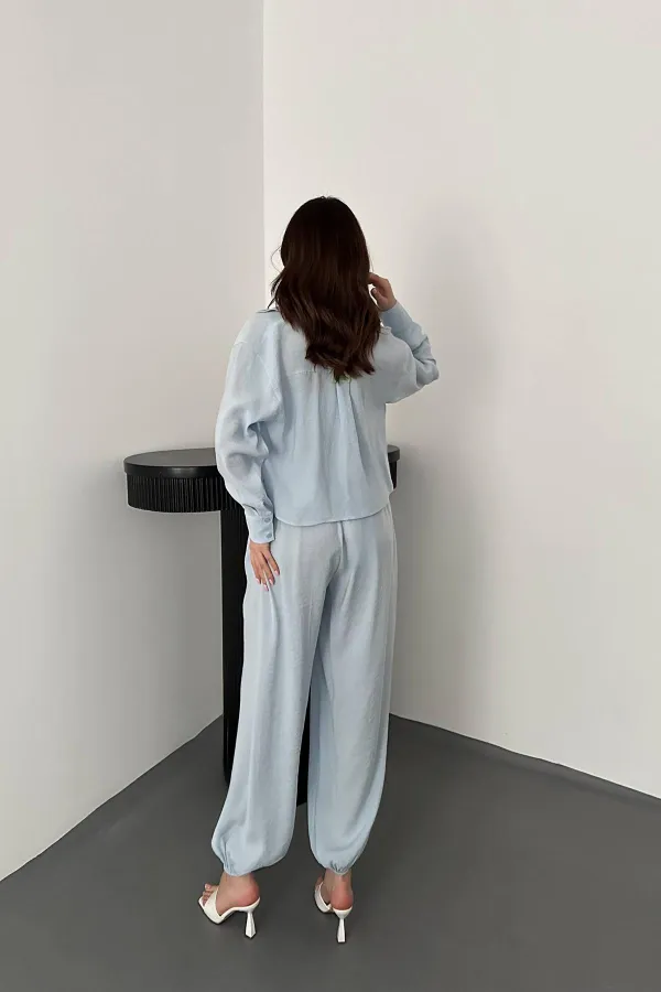 Toptan Bebe Mavi Gipe Detaylı Üçlü Takım