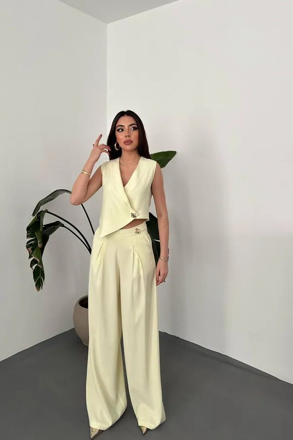 Wholesale Yellow Asymmetrical Vest and Pants Set