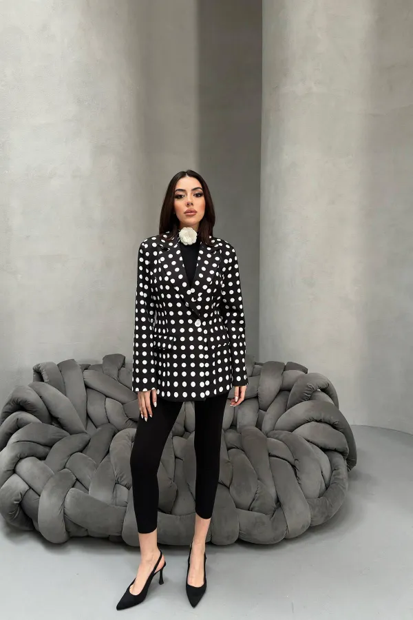 Veste blazer noire à pois en gros
