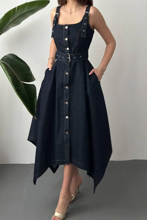 Robe en jean bleu asymétrique en gros