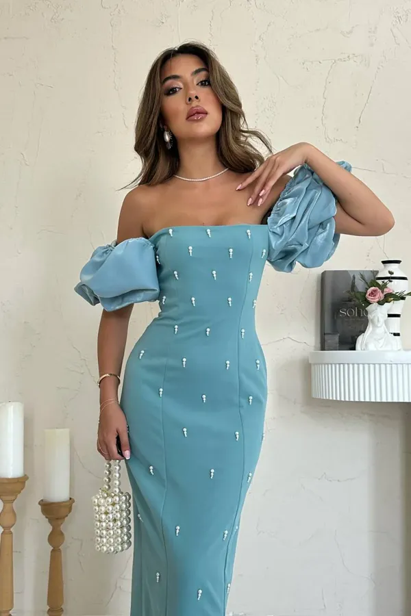 Robe à manches brodées à la menthe en gros