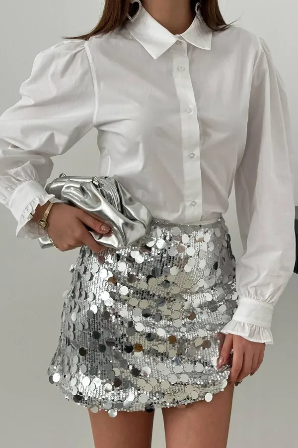 Jupe courte argentée à paillettes en gros