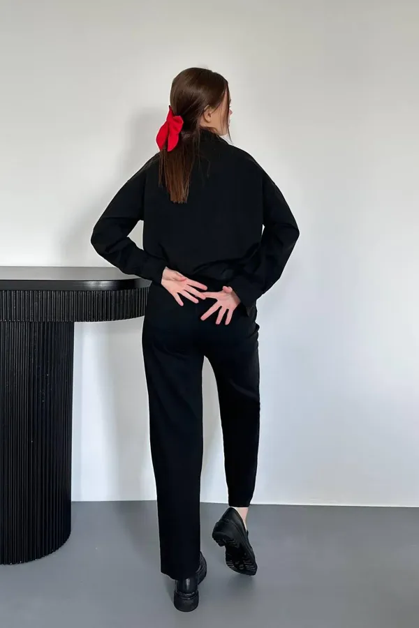 Toptan Siyah Yıkamalı Gömlek Ve Pantolon Takım