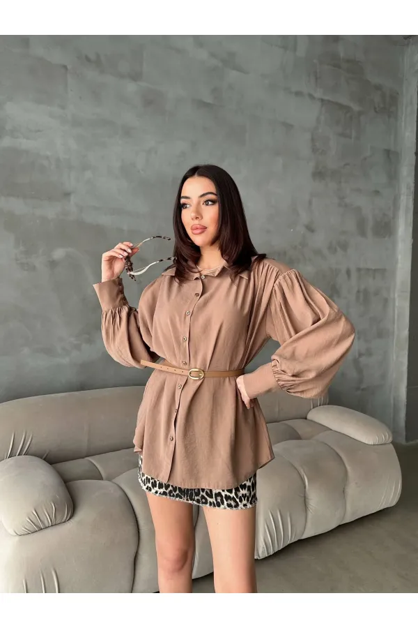 Toptan Camel Kemer Detaylı Modal Gömlek