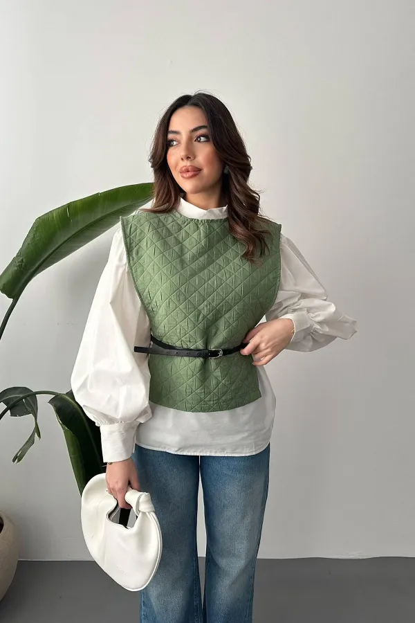 Wholesale Khaki Belted Shirt and Poncho Set