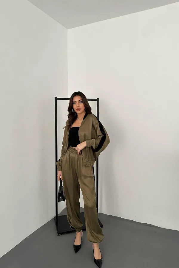 Survêtement rayé en satin et velours menthe, vente en gros