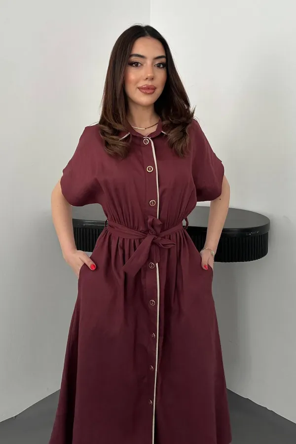 Toptan Bordo Gömlek Elbise