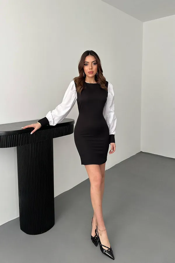 Robe à manches Atlas en dacron noir en gros