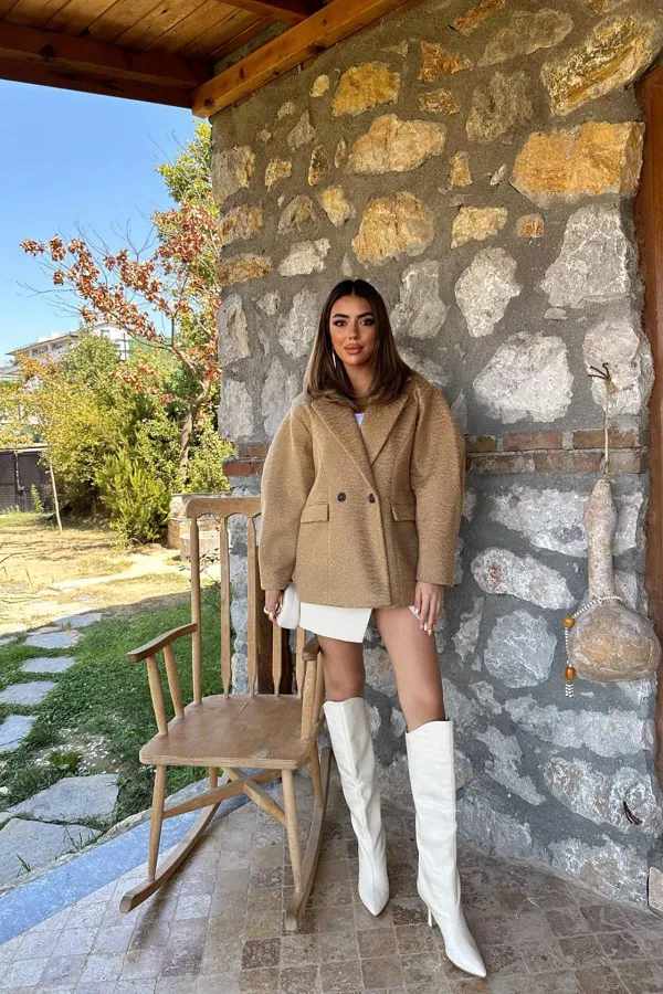 Toptan Camel İki Düğmeli Manto