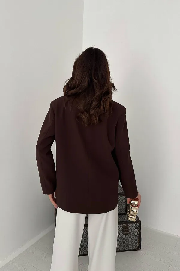 Toptan Kahverengi 2 Düğmeli Blazer Ceket