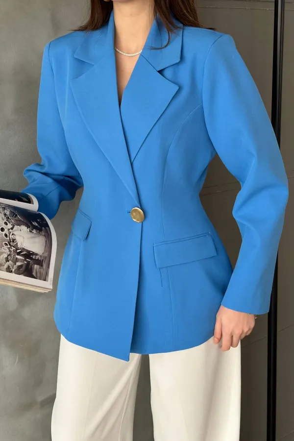 Toptan Bebe Mavi Belden Oturtmalı Blazer Ceket