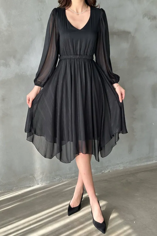 Robe asymétrique noire scintillante en gros