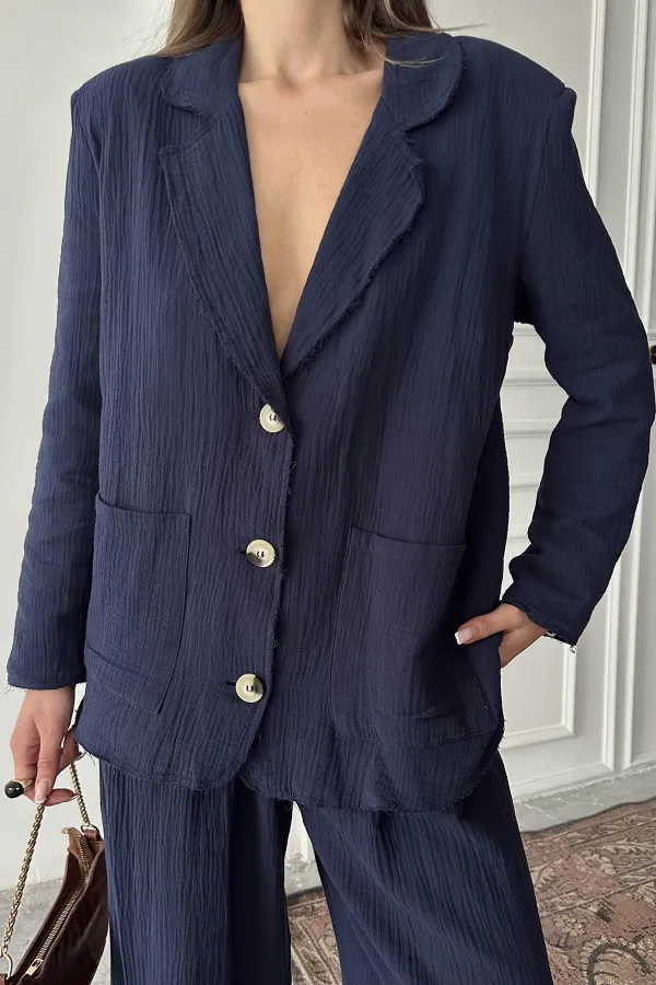 Toptan Lacivert Oversize Müslin Takım