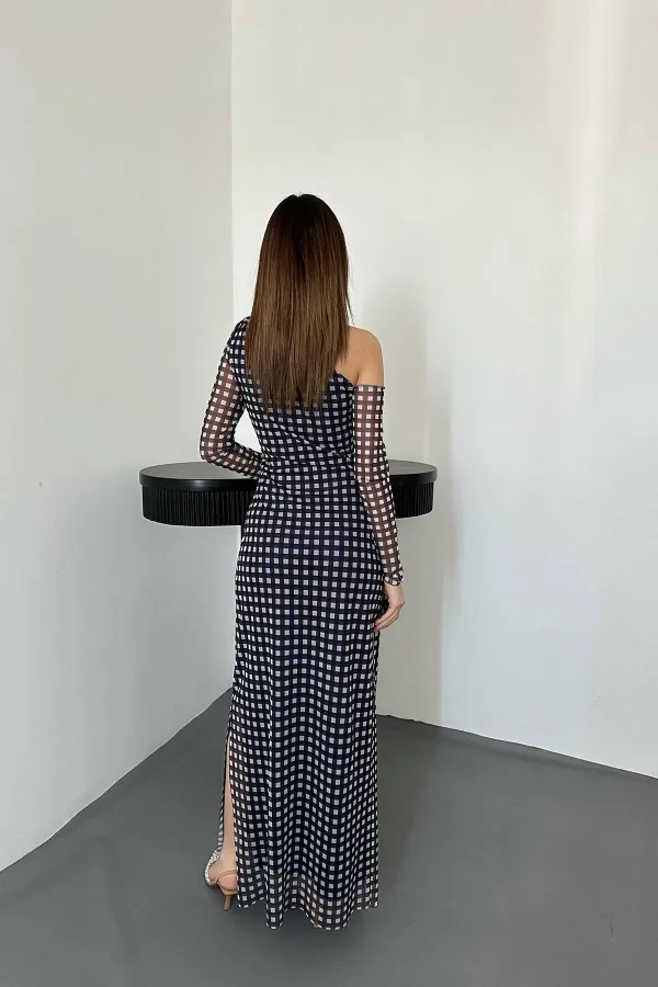 Robe en tulle à carreaux bleu marine en gros