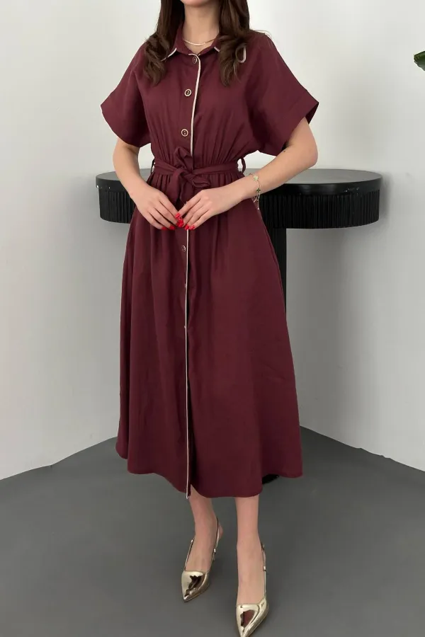 Toptan Bordo Gömlek Elbise