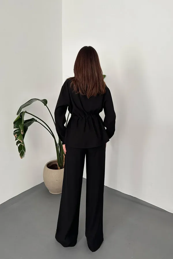 Toptan Siyah Düğme Detaylı Gömlek Ve Nervürlü Pantolon