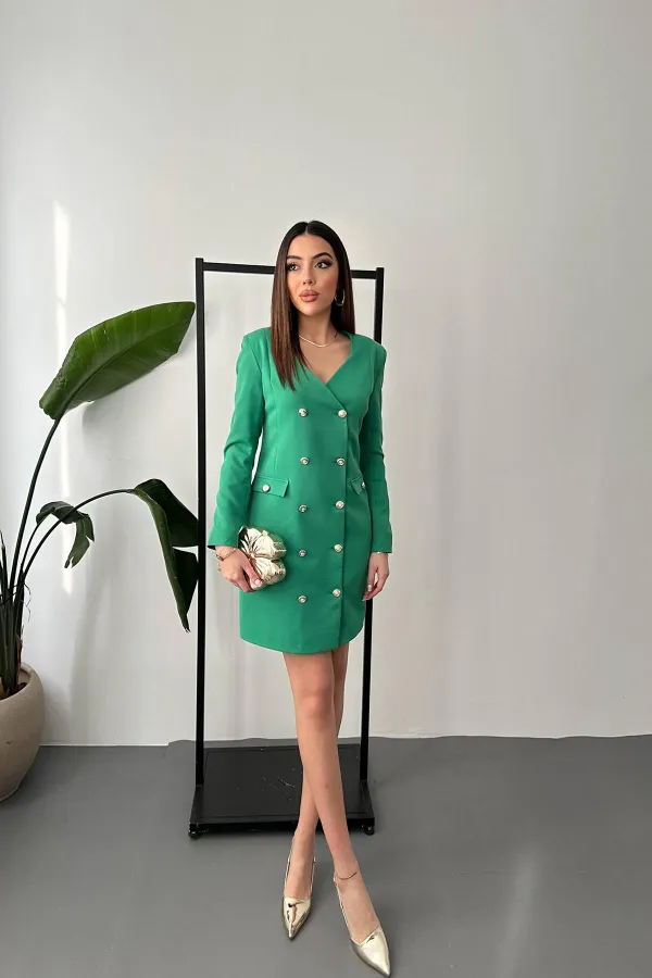 Robe veste boutonnée verte et dorée en gros