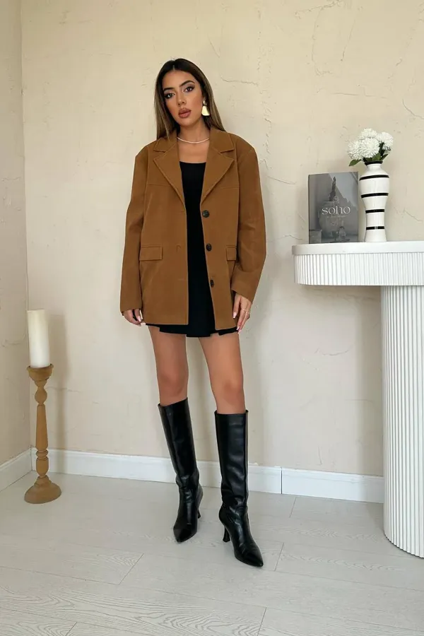 Wholesale Camel Blazer Suede Jacket
