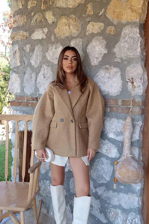 Toptan Camel İki Düğmeli Manto