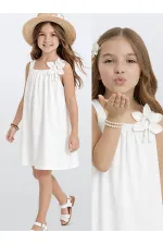 Robe blanche à manches fleuries pour fille