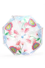 Çiçek Desenli Kız Çocuk Şeffaf Şemsiye