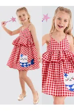 Robe à carreaux rouges pour fille chat de mer