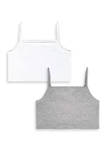 Kız Çocuk Gri Beyaz Crop Askılı 2'li Takım