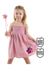 Çiçekli Gülkurusu Kız Baby Çocuk Müslin Askılı Lastikli Yazlık Elbise