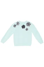 Çiçekler Kız Çocuk Mint Kazak