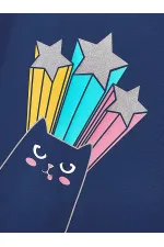 Bilmiş Kedi Kız Çocuk Lacivert Elbise