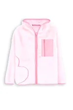 Pink Plush Coat for Girls with Heart Pocket