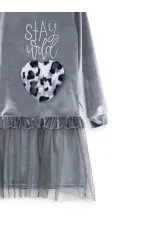 Robe en velours gris à poches pour fille, imprimé léopard