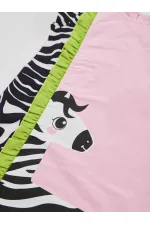 Fırfırlı Zebra Kız Çocuk Pembe Elbise
