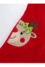 İkiz Geyik Kız Kadife Kırmızı Yılbaşı Elbisesi