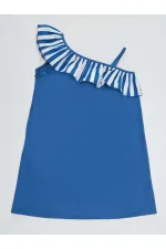 Strawberry Patterned Woven Girl's Navy Blue Dress