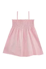 Çiçekli Gülkurusu Kız Baby Çocuk Müslin Askılı Lastikli Yazlık Elbise