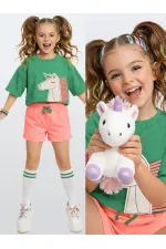Unicorn Kız Çocuk Havlu Şort T-shirt Takım