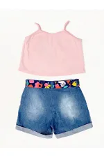 Flower Garden Girls' T-shirt and Denim Shorts Set