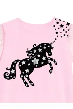 Yıldızlı Unicorn Kız Çocuk Pembe Tüllü Elbise