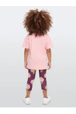 Pembe Çiçekler Kız Çocuk T-shirt Tayt Takım